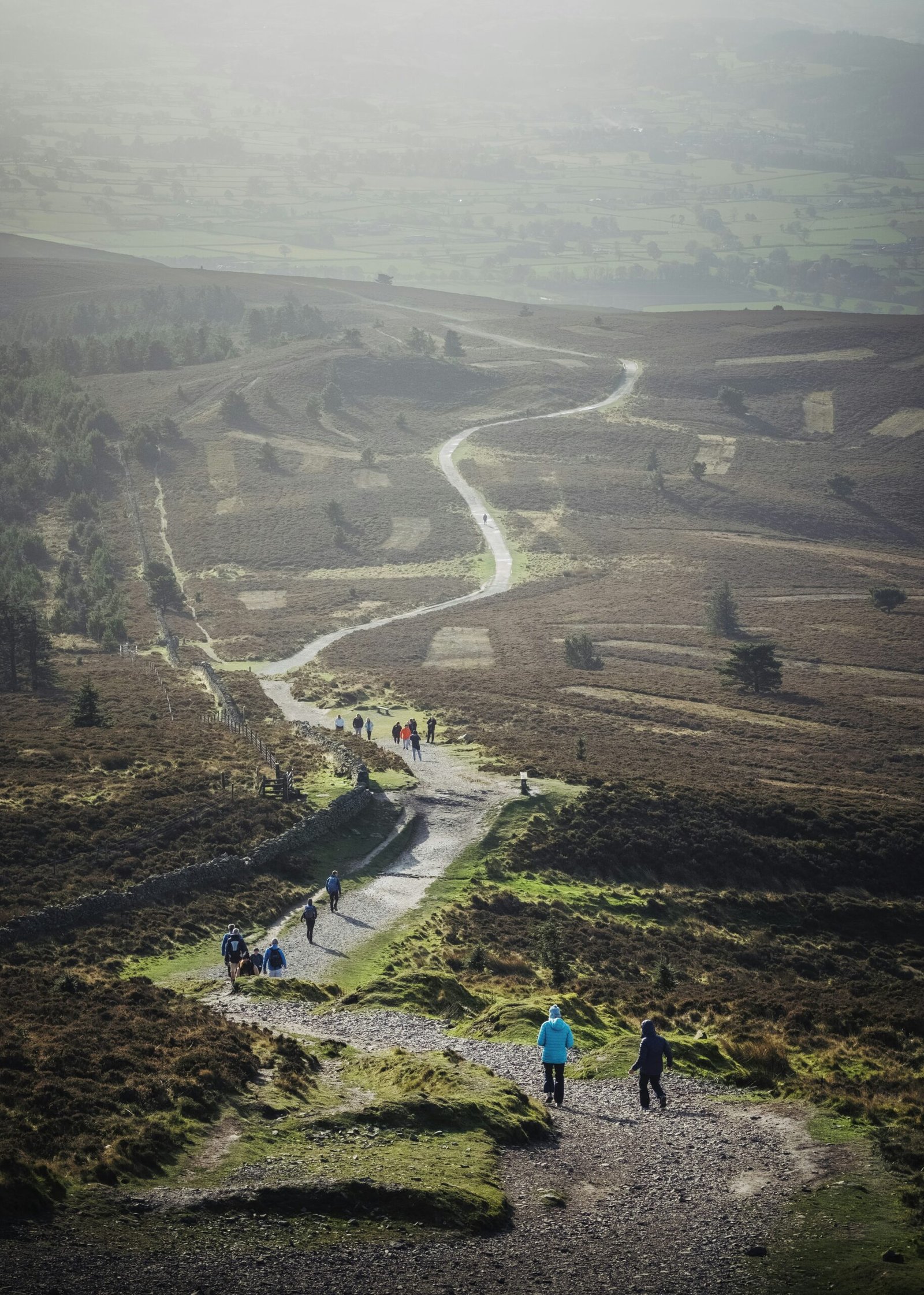 a group of people walking down a dirt road